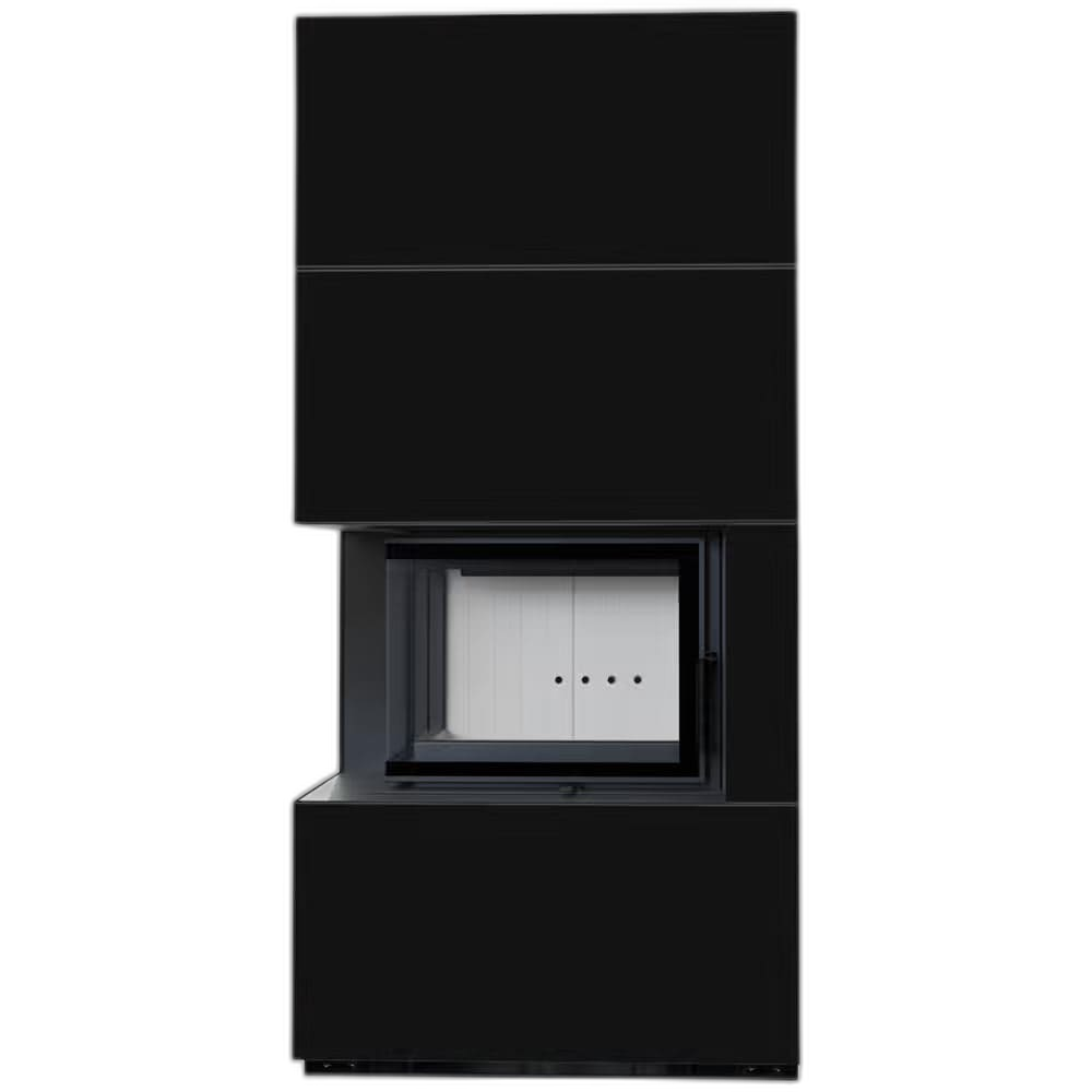 Камін Kratki FLOKI BOX лівий 8 kW Ø 160 в обудові з керамограніту NERO ASSOLUTO