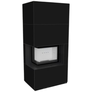 Камін Kratki FLOKI BOX лівий 8 kW Ø 160 в обудові з керамограніту NERO ASSOLUTO