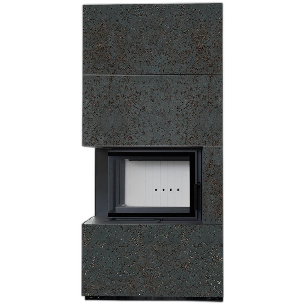 Камін Kratki FLOKI BOX лівий 8 kW Ø 160 в обудові з керамограніту OXIDE NERO