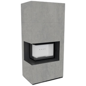 Камін Kratki FLOKI BOX лівий 8 kW Ø 160 в обудові з керамограніту CEMENTO GRIGIO BOCCIARDATA