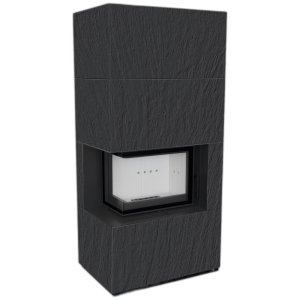 Камін Kratki FLOKI BOX лівий 8 kW Ø 160 в обудові з керамограніту NATURALI ARDESIA NERO A SPACCO