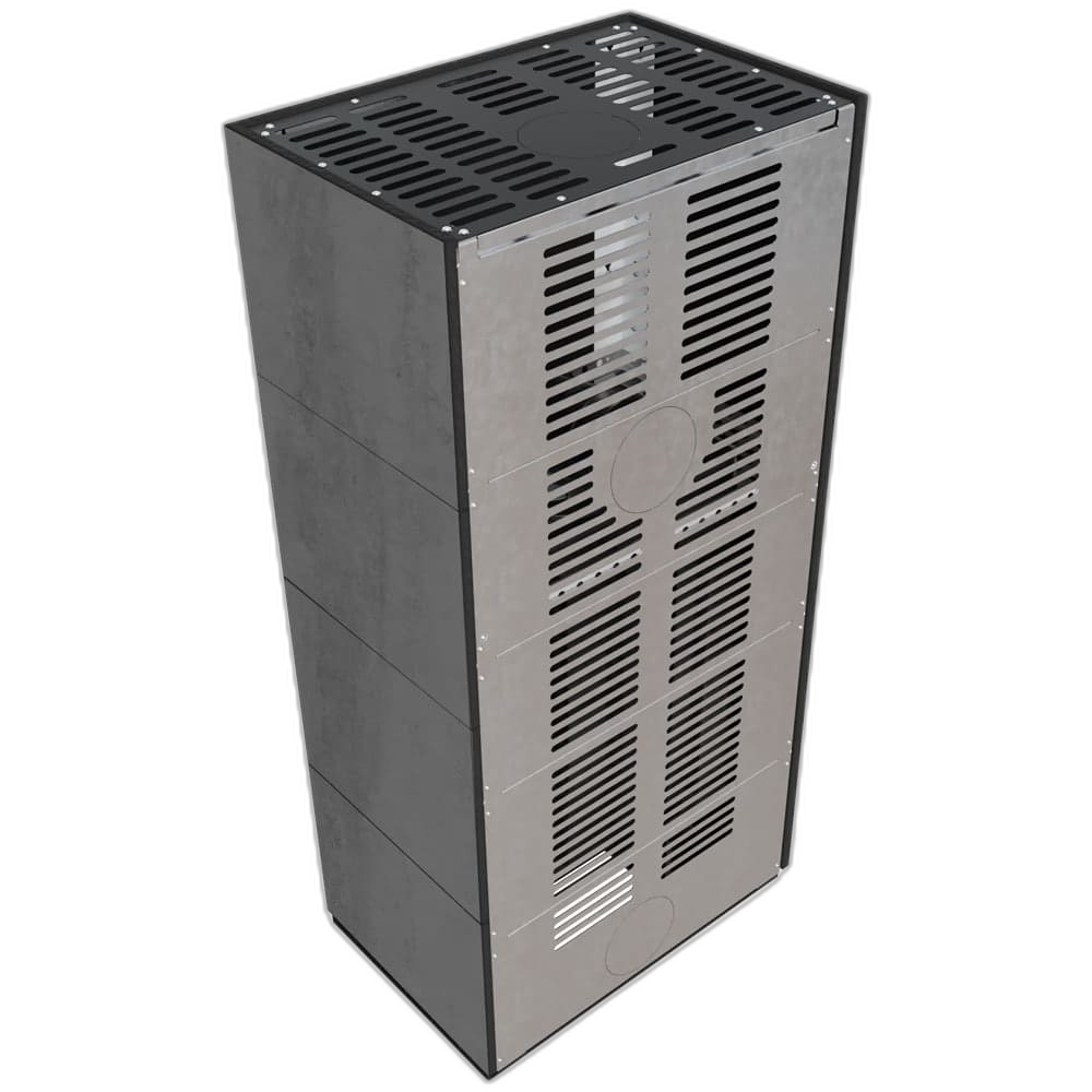 Камін Kratki FLOKI BOX лівий 8 kW Ø 160 в обудові з керамограніту NATURALI PIETRA DI SAVOIA ANTRANCITE BOCCIARDATA