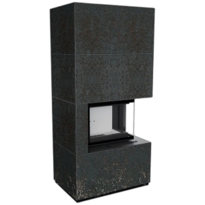 Камін Kratki FLOKI BOX правий 8 kW Ø 160 в обудові з керамограніту OXIDE NERO