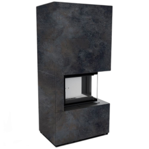 Камін Kratki FLOKI BOX правий 8 kW Ø 160 в обудові з керамограніту OSSIDO NERO