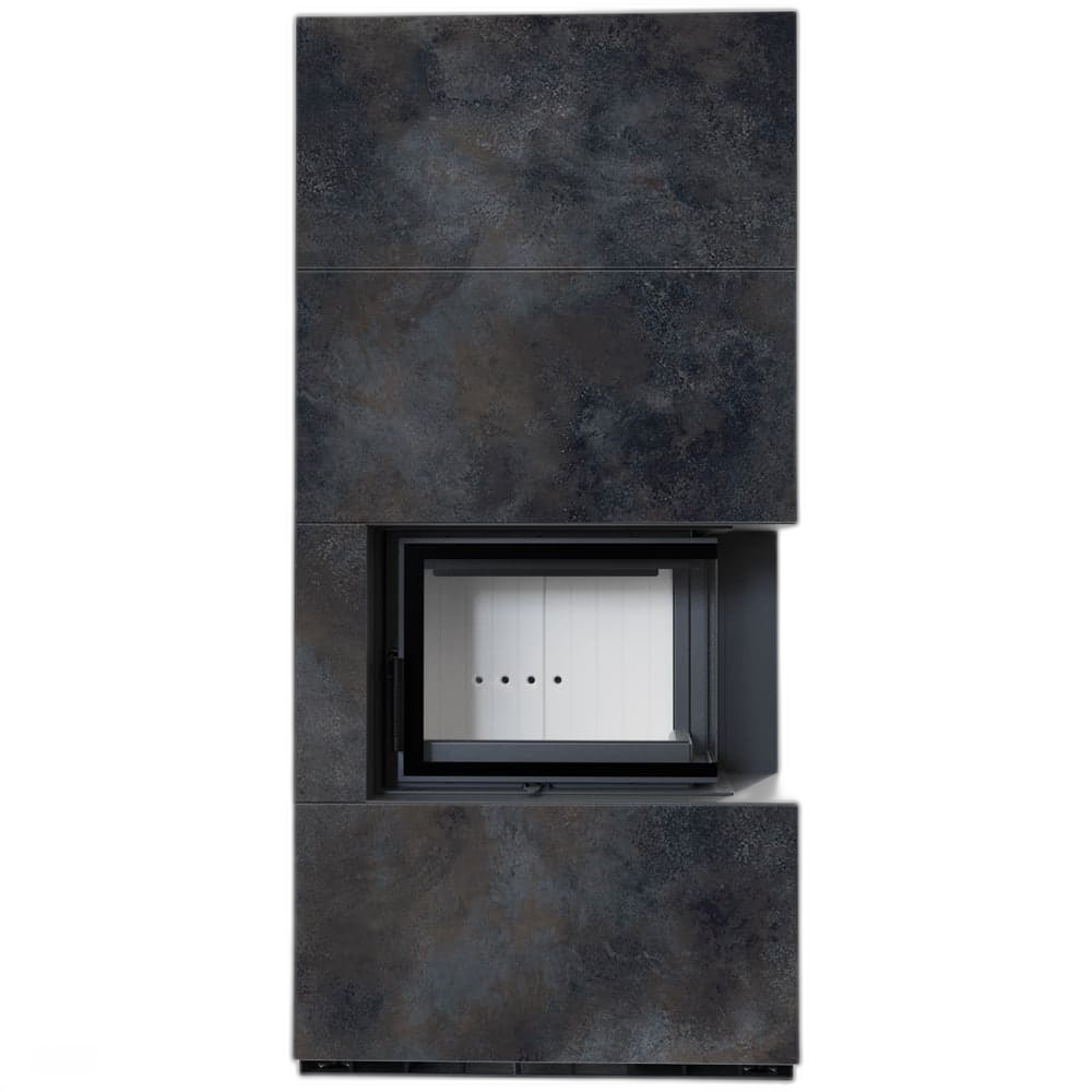 Камін Kratki FLOKI BOX правий 8 kW Ø 160 в обудові з керамограніту OSSIDO NERO
