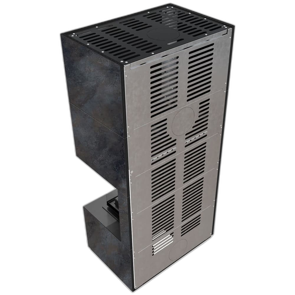 Камін Kratki FLOKI BOX правий 8 kW Ø 160 в обудові з керамограніту OSSIDO NERO