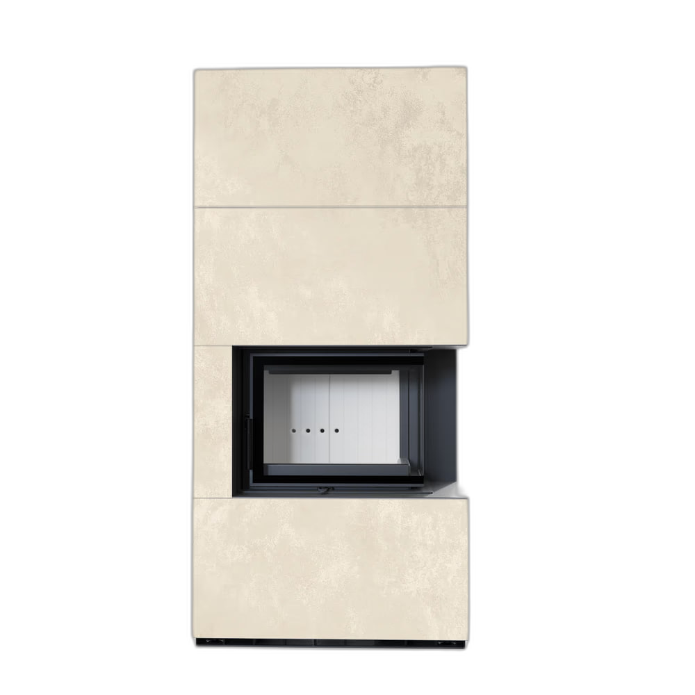 Камін Kratki FLOKI BOX правий 8 kW Ø 160 в обудові з керамограніту OXIDE BIANCO