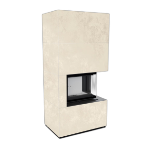 Камін Kratki FLOKI BOX правий 8 kW Ø 160 в обудові з керамограніту OXIDE BIANCO