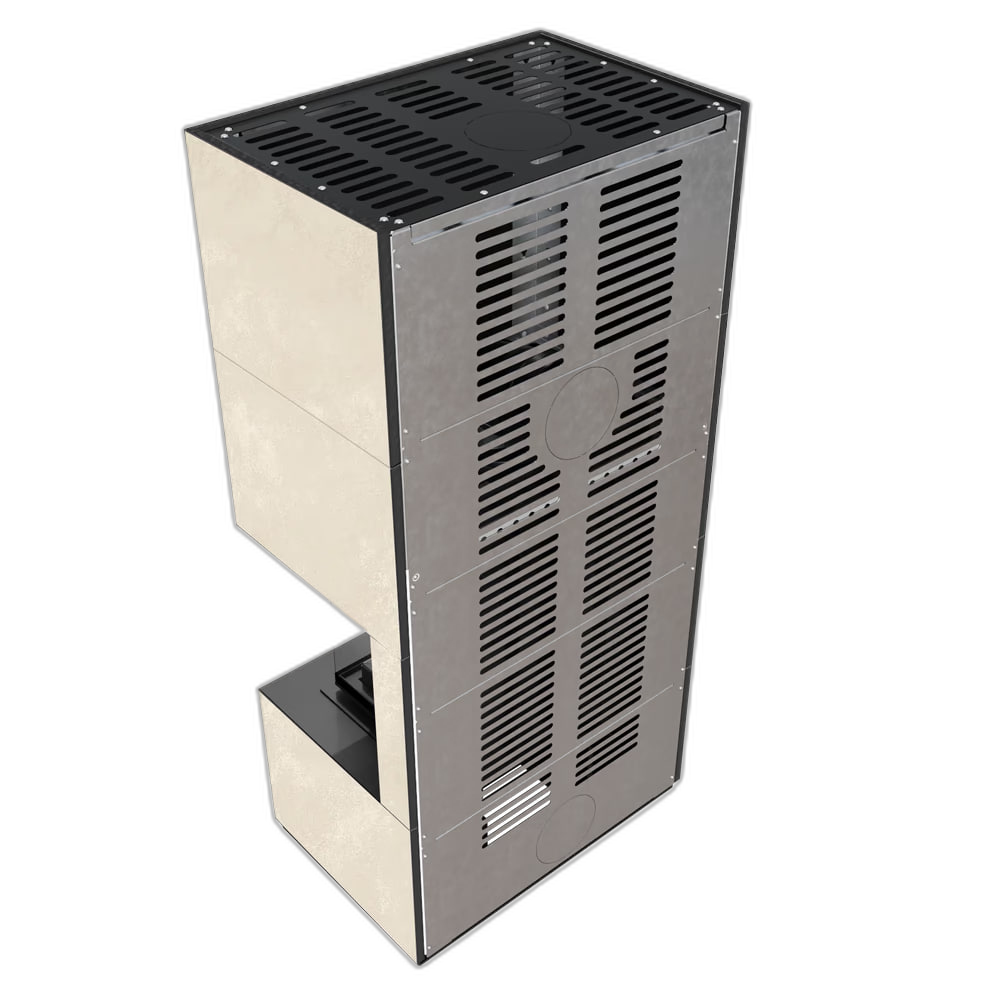 Камін Kratki FLOKI BOX правий 8 kW Ø 160 в обудові з керамограніту OXIDE BIANCO