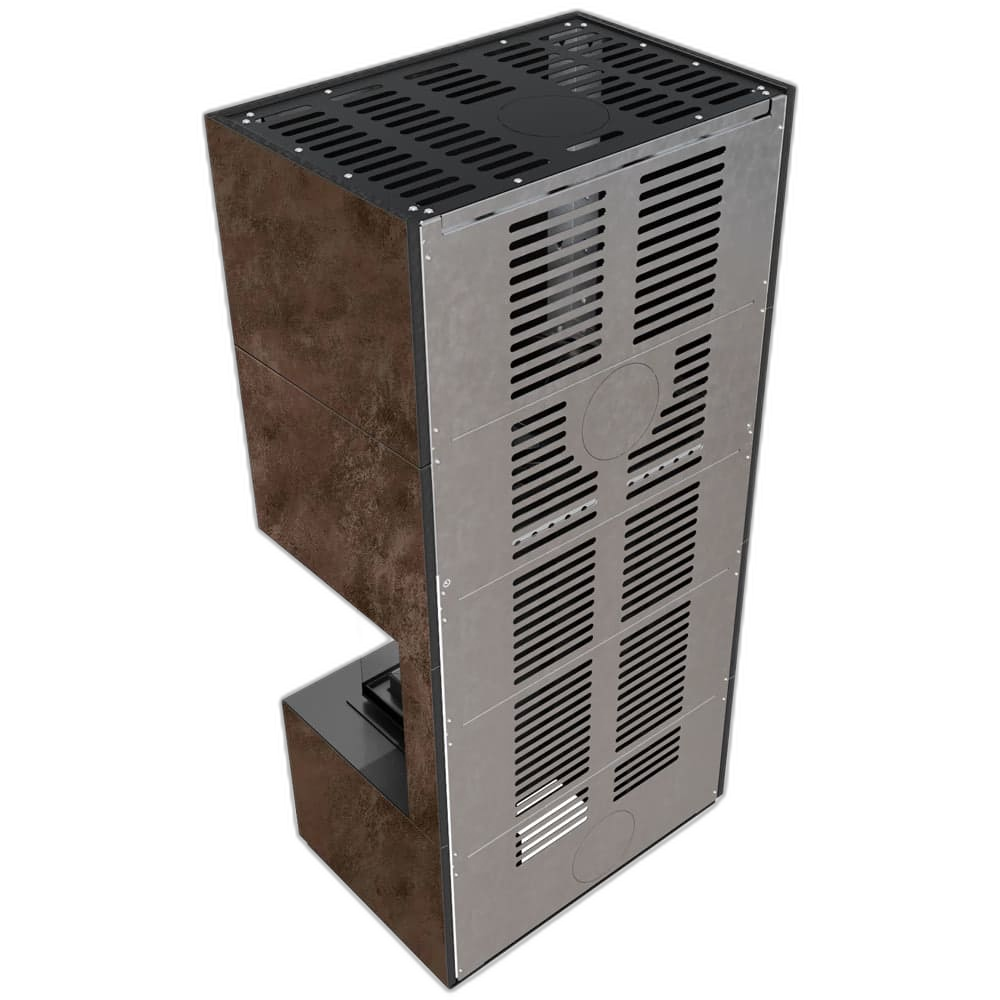 Камін Kratki FLOKI BOX правий 8 kW Ø 160 в обудові з керамограніту OXIDE MORO