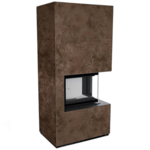 Камін Kratki FLOKI BOX правий 8 kW Ø 160 в обудові з керамограніту OXIDE MORO