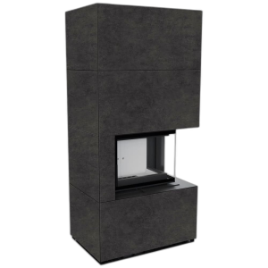 Камін Kratki FLOKI BOX правий 8 kW Ø 160 в обудові з керамограніту FOKOS GRAFITE