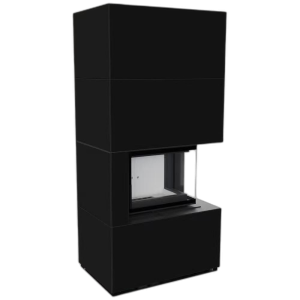 Камін Kratki FLOKI BOX правий 8 kW Ø 160 в обудові з керамограніту NERO ASSOLUTO