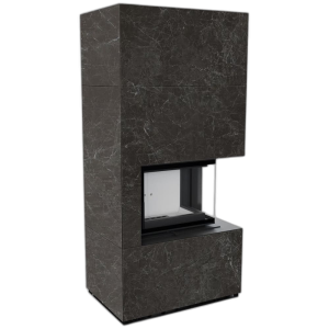 Камін Kratki FLOKI BOX правий 8 kW Ø 160 в обудові з керамограніту NATURALI NERO GRECO