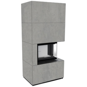 Камін Kratki FLOKI BOX правий 8 kW Ø 160 в обудові з керамограніту CEMENTO GRIGIO BOCCIARDATA