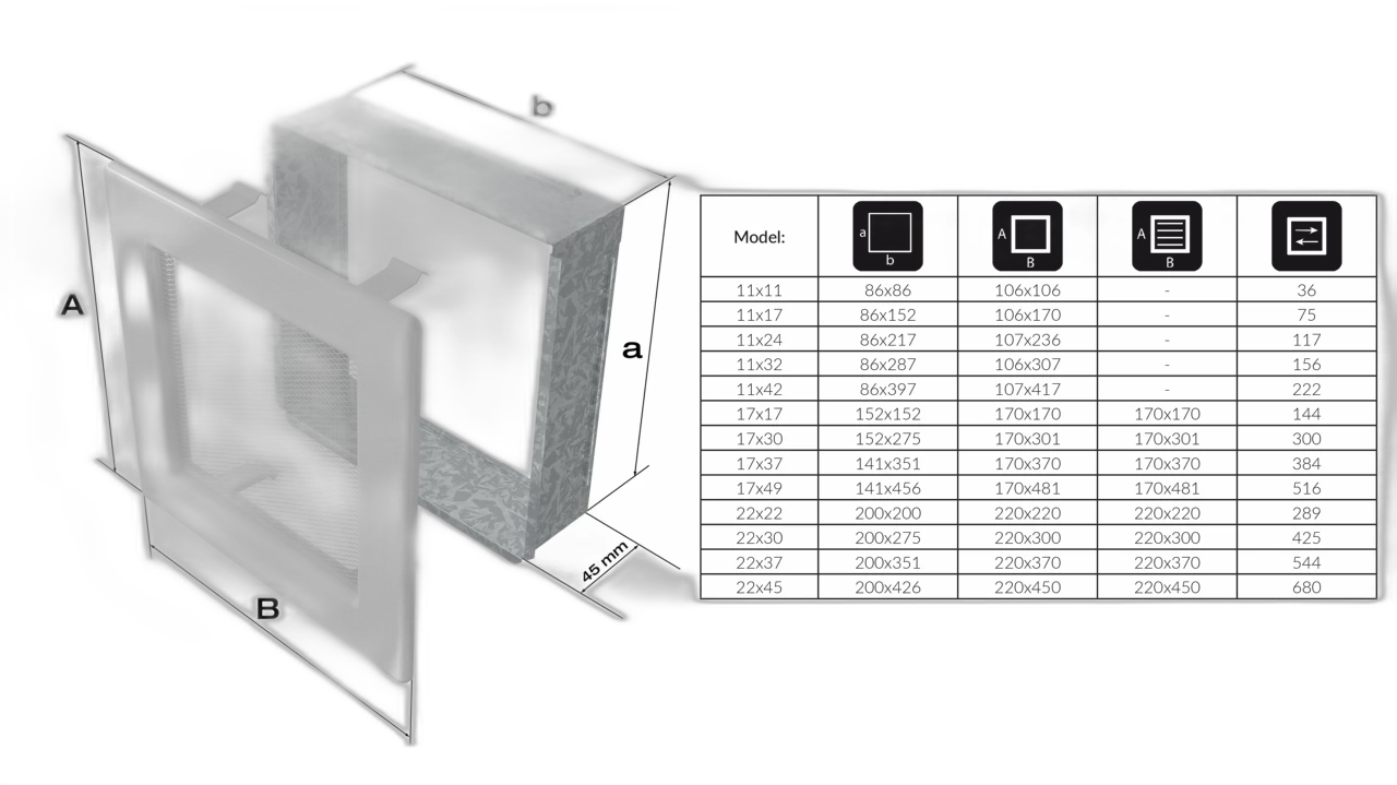 Камінна решітка 17x17 чорна Kratki
