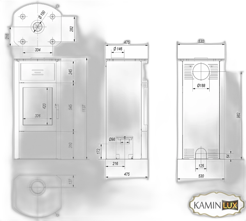 Сталева піч-камін Kratki KOZA TITAN (11 кВт)