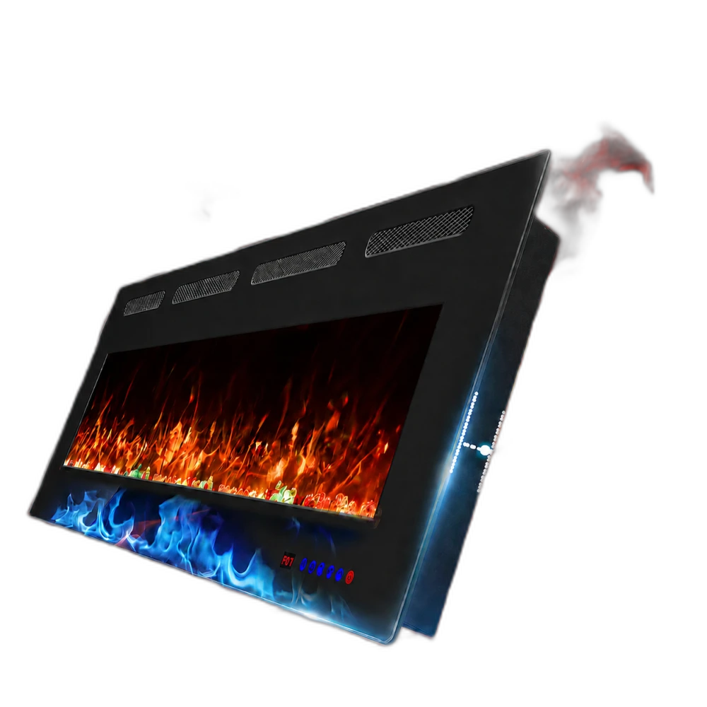 Електрокамін ультратонкий Royal Galaxy Slim 42 RB з обігрівом, Wi-Fi керування, розсипними дровами, кристалами, кольорами полумʼя та підсвітки наповнення, розмір 1070x450x80 (EF42RB)