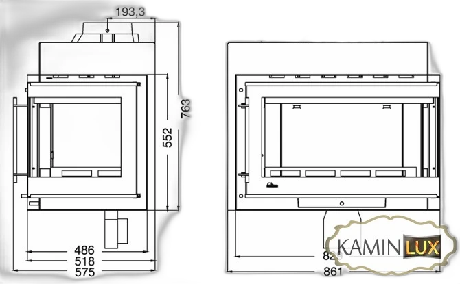Камінна топка UNIFLAM 850 PRESTIGE LBS ліве вигнуте скло