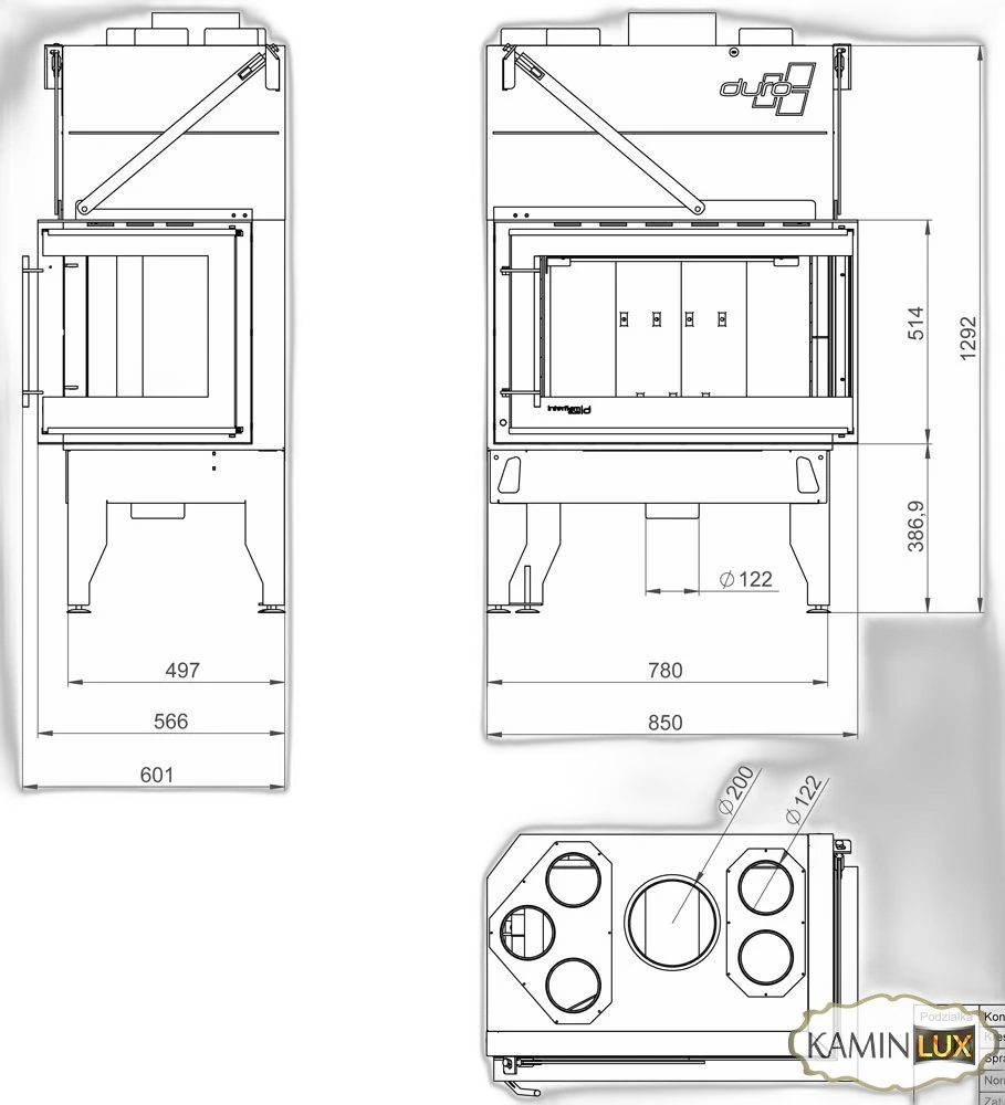 Камінна топка UNIFLAM 860 DURO праве скло